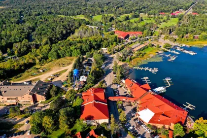 An aerial view of Breezy Point Resort