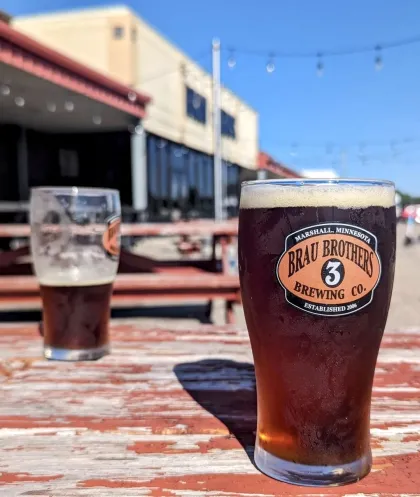 A couple pints on the patio at Brau Brothers Brewing Co.