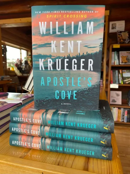 A stack of William Kent Krueger books at Piragis Bookstore