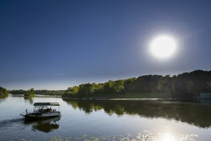 The ferry taking you to the tee at Stonebrooke's 8th hole