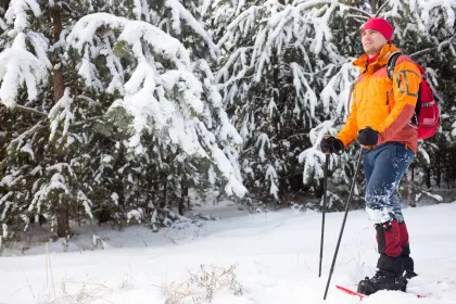 A snowshoer in the Cuyuna Country State Recreation Area