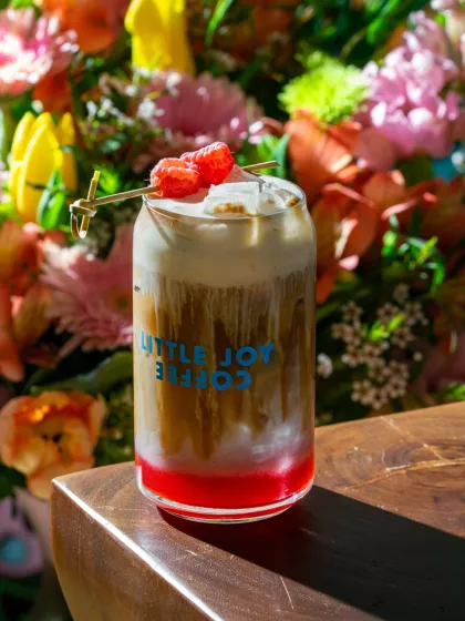 The Instagram-famous raspberry Danish latte at Little Joy Coffee