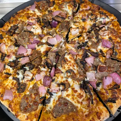 Pizza Karma's lamb meatball pizza