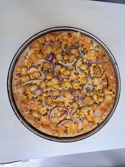 Tater tot hotdish pizza at Red Wing Brewery