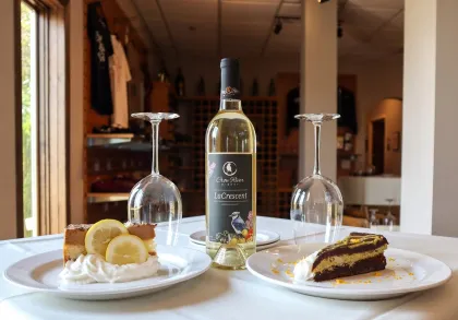 Dessert and a bottle of wine at Crow River