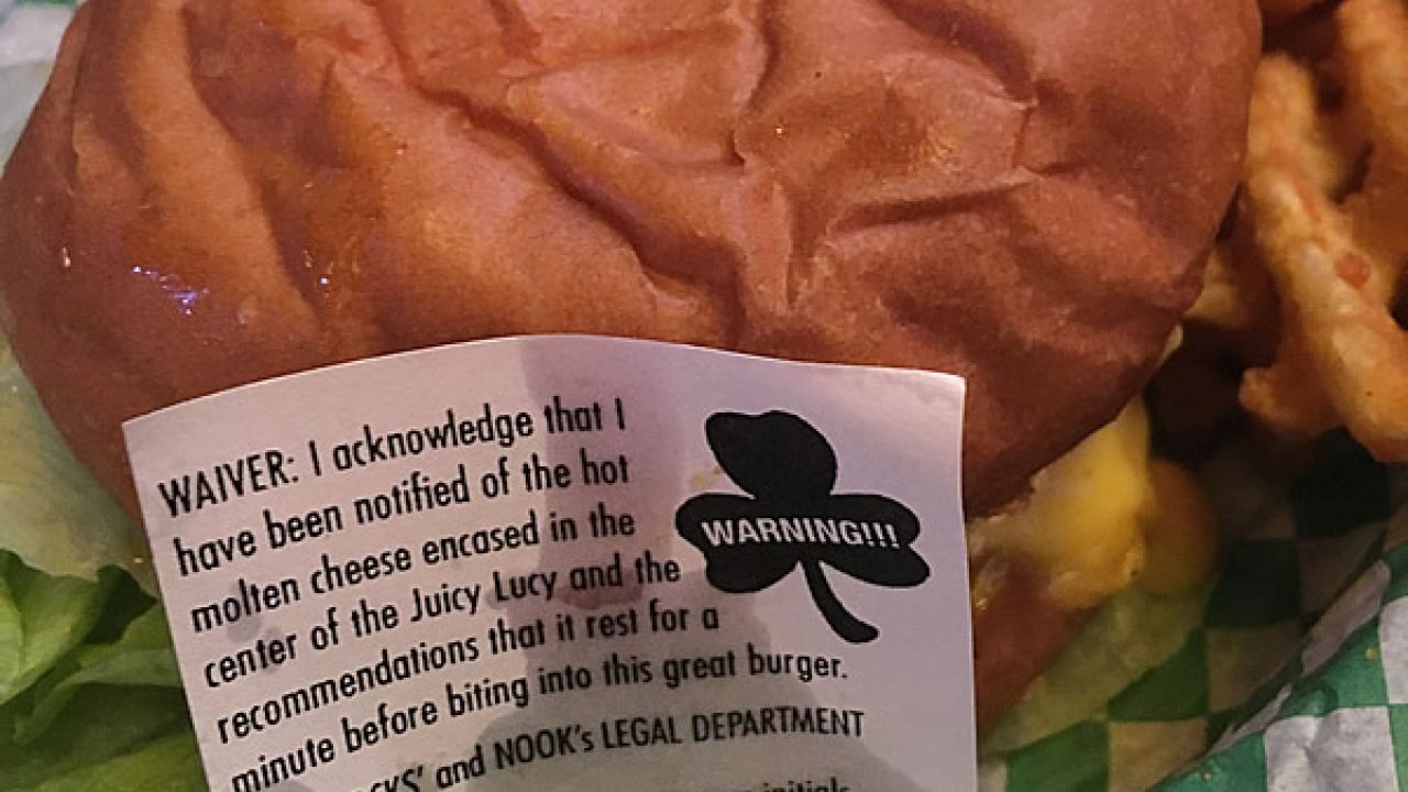 Shamrock's Juicy Lucy warning waiver, St. Paul