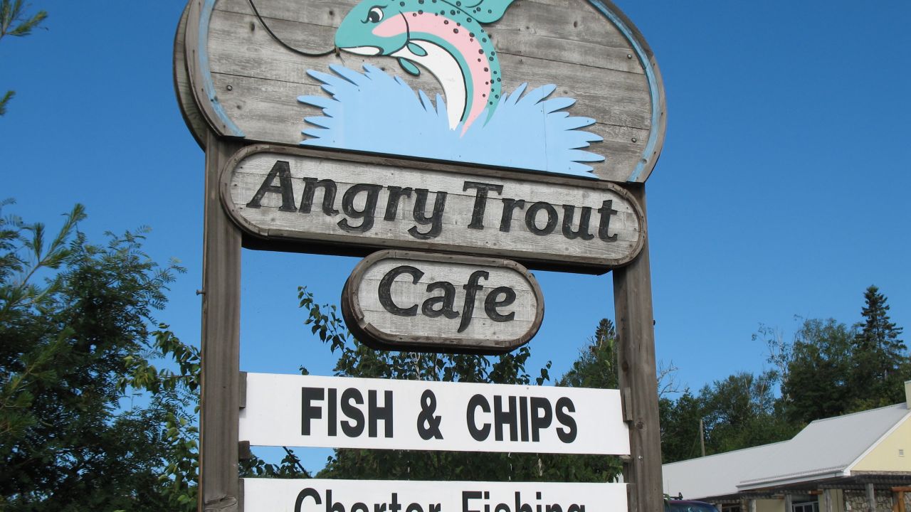 Angry Trout Cafe sign in Grand Marais