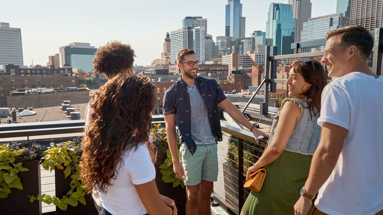 Minneapolis Hewing Hotel rooftop friends