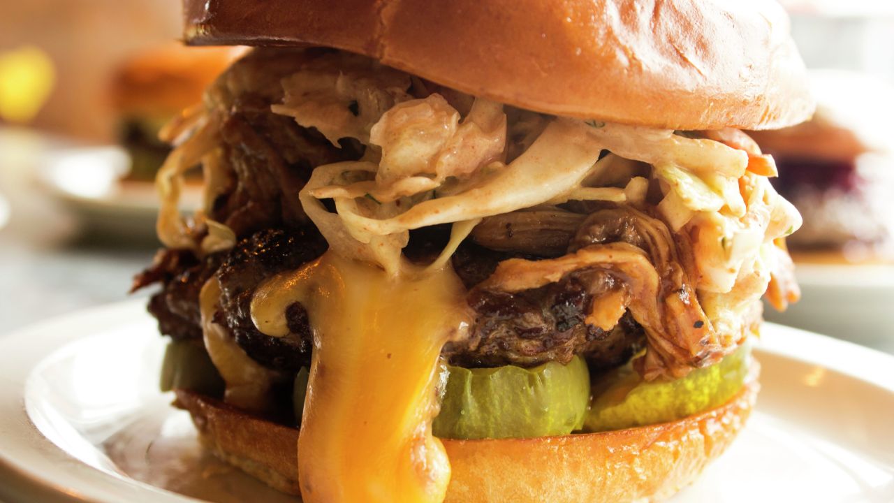 Juicy Lucy with cheese running down side