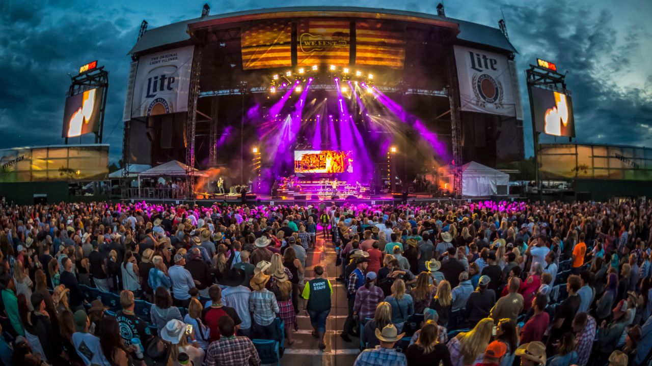 Concert stage at dusk