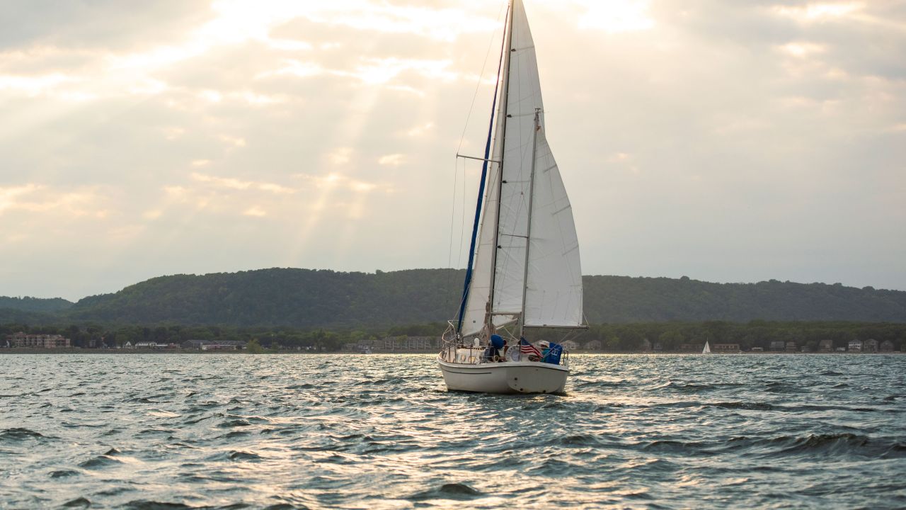 Sailboat on Lake Pepin at sunset