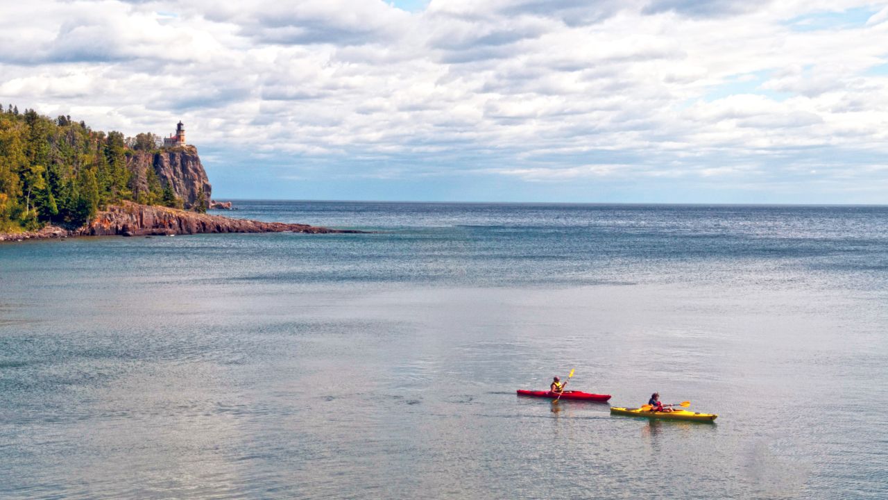 Paddling near Split Rock Lighthouse on Lake Superior