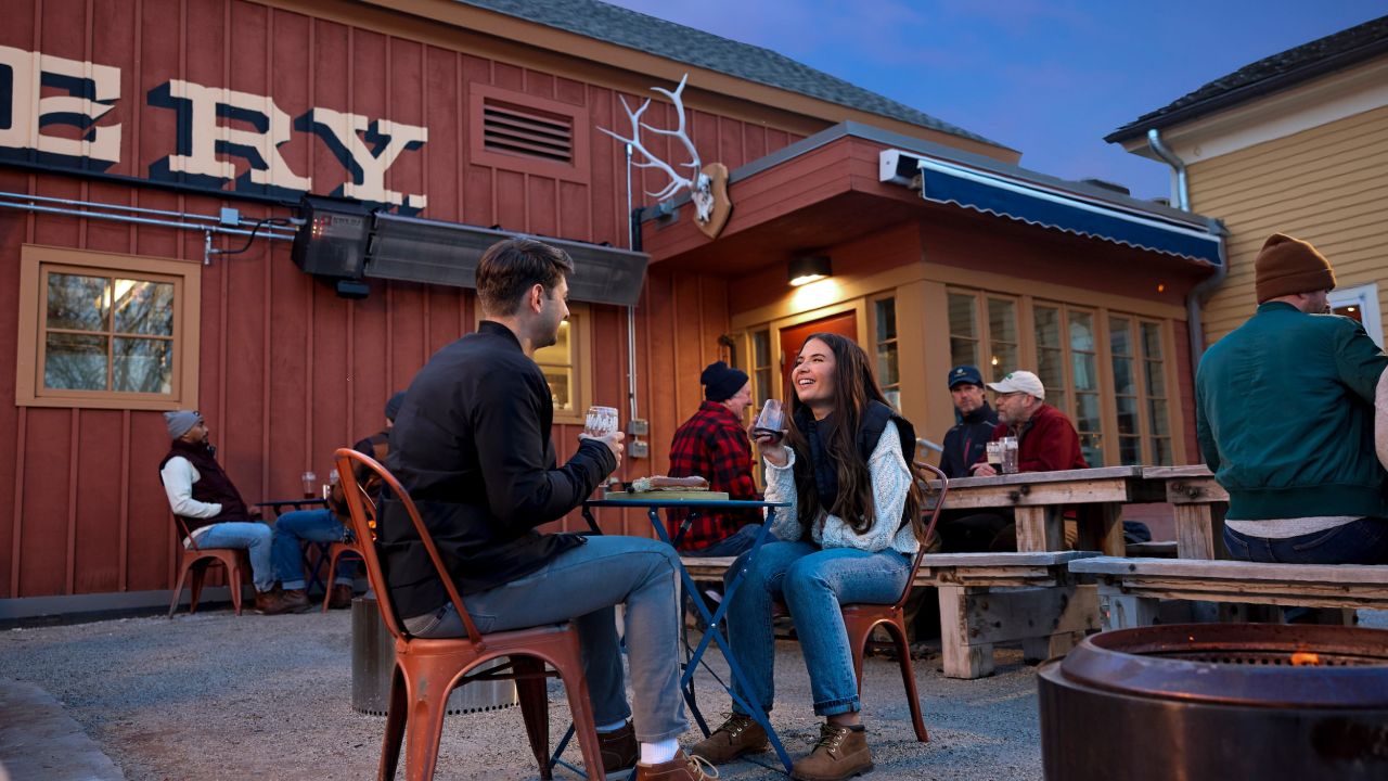 A packed heated patio at Waldmann Brewery 