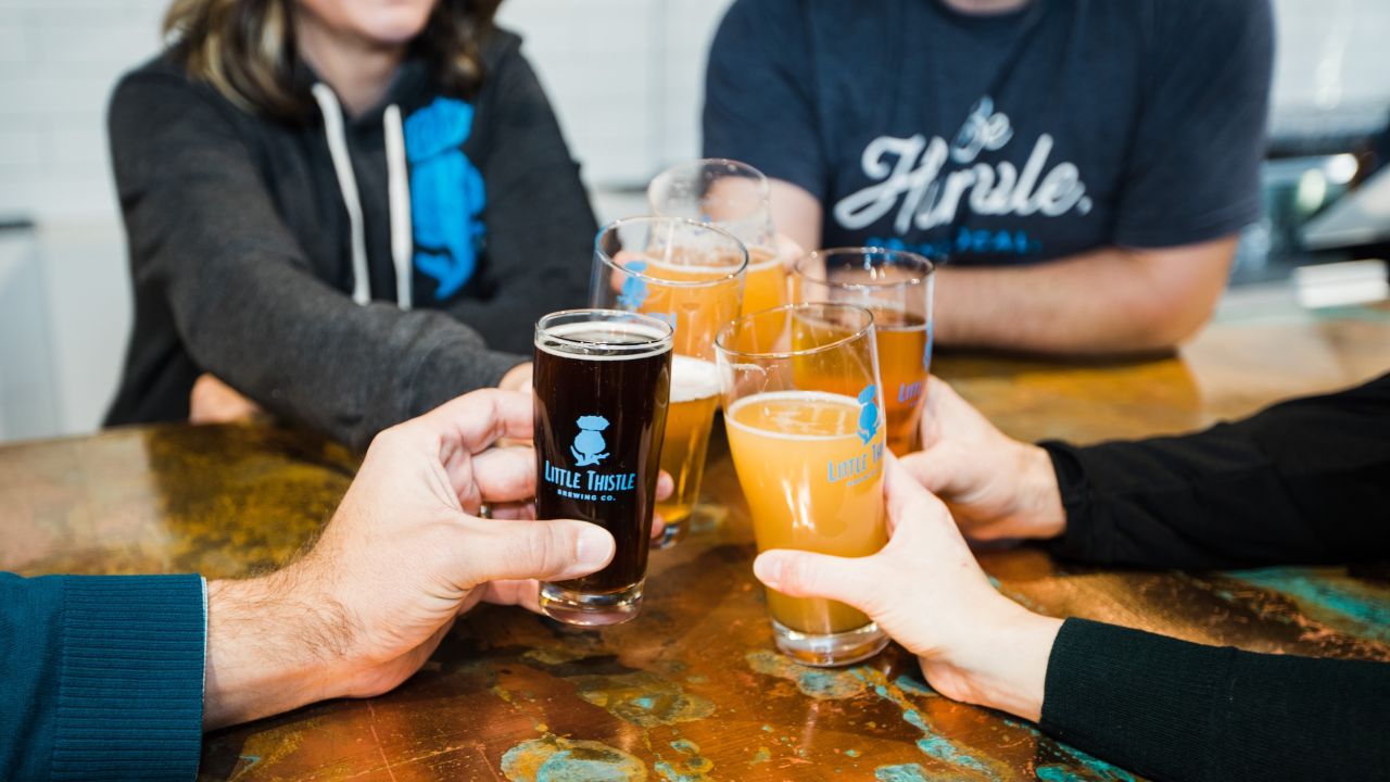 A toast at Little Thistle Brewing Co.