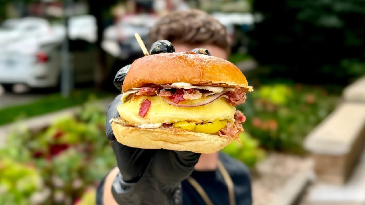 One of the signature breakfast sandwiches at Egg on a Roll