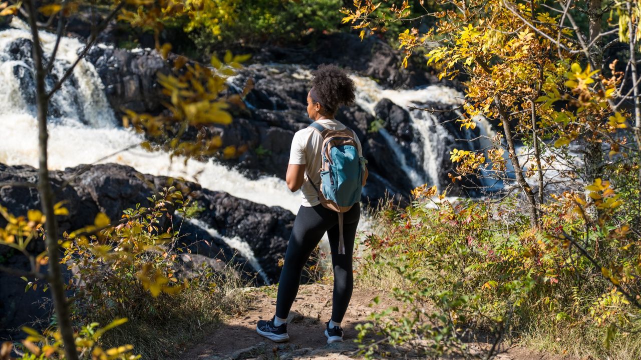 Hiking along Kawishiwi Falls in Ely