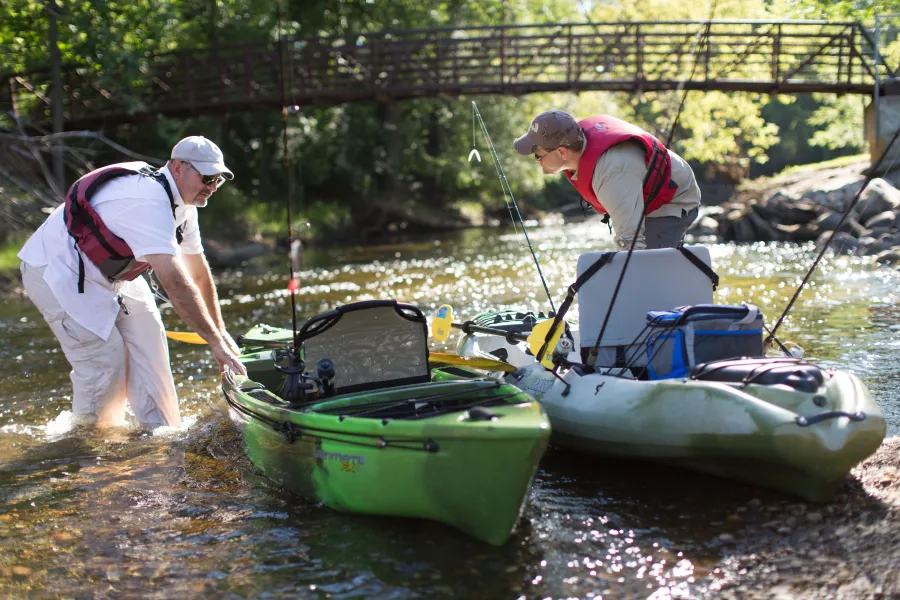 Kayak fishing on the Mississippi River near St. Cloud 
