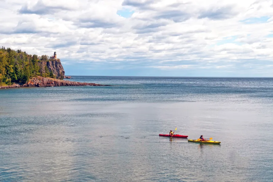 Paddling near Split Rock Lighthouse on Lake Superior 