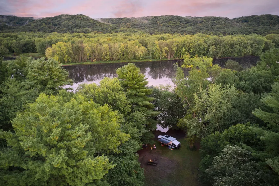 A family camping at William O'Brien State Park along the St. Croix River 