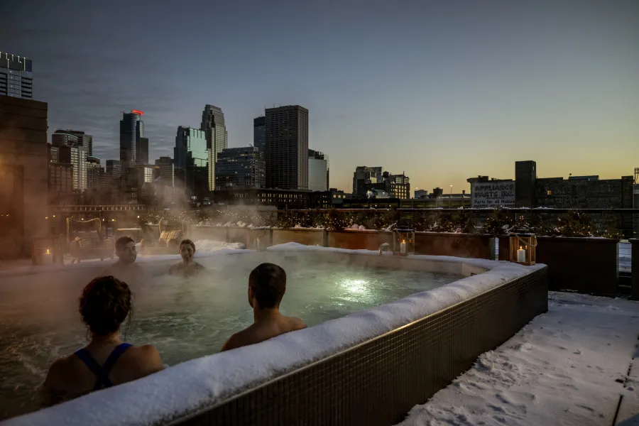 The hot tub on the roof of the Hewing Hotel in Minneapolis 