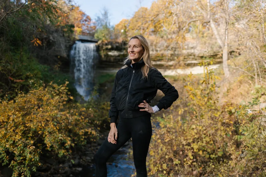 Olympic runner Carrie Tollefson at Minnehaha Falls