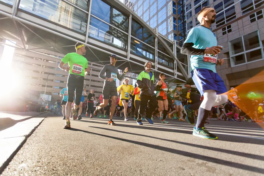 Runners in downtown Minneapolis 