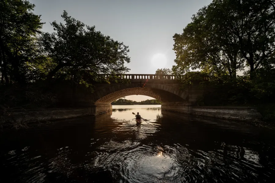 A kayaker on the Chain of Lakes in Minneapolis
