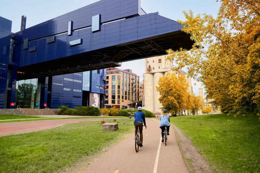 Biking in downtown Minneapolis' Mill City River District 