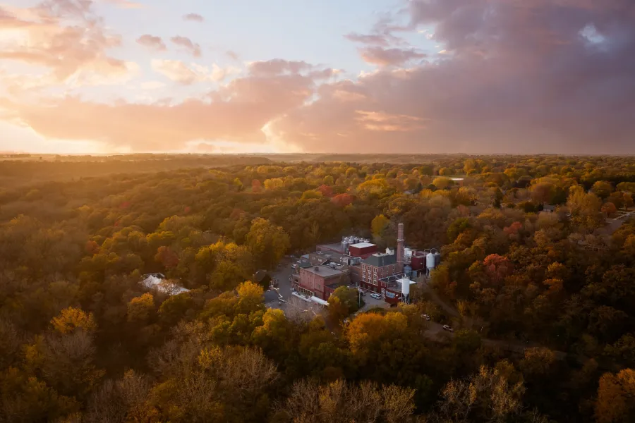 A drone shot of New Ulm during Schell's annual Oktoberfest 