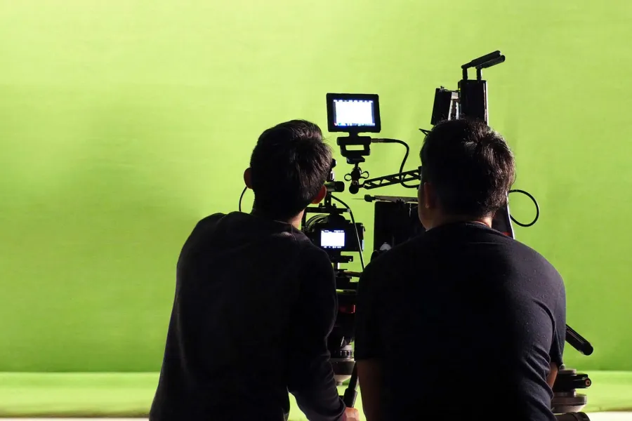 Film students work with a green screen at the University of St. Thomas