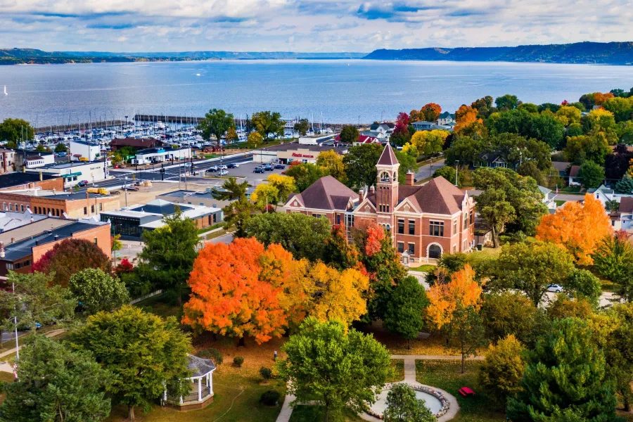 An aerial shot of Patton Park and City Hall in Lake City 