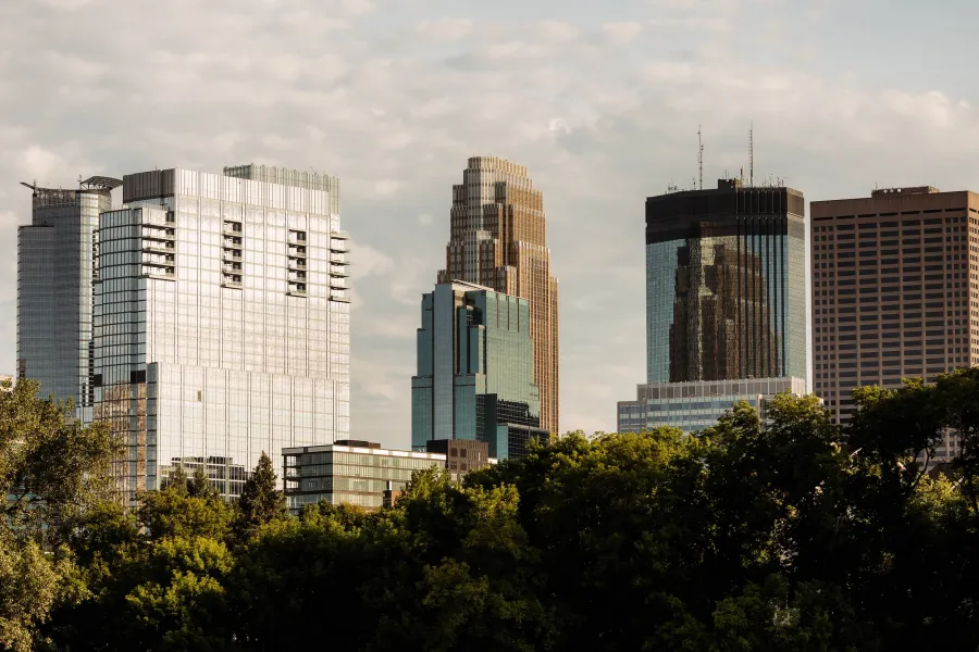 The Minneapolis skyline, as viewed from Boom Island 