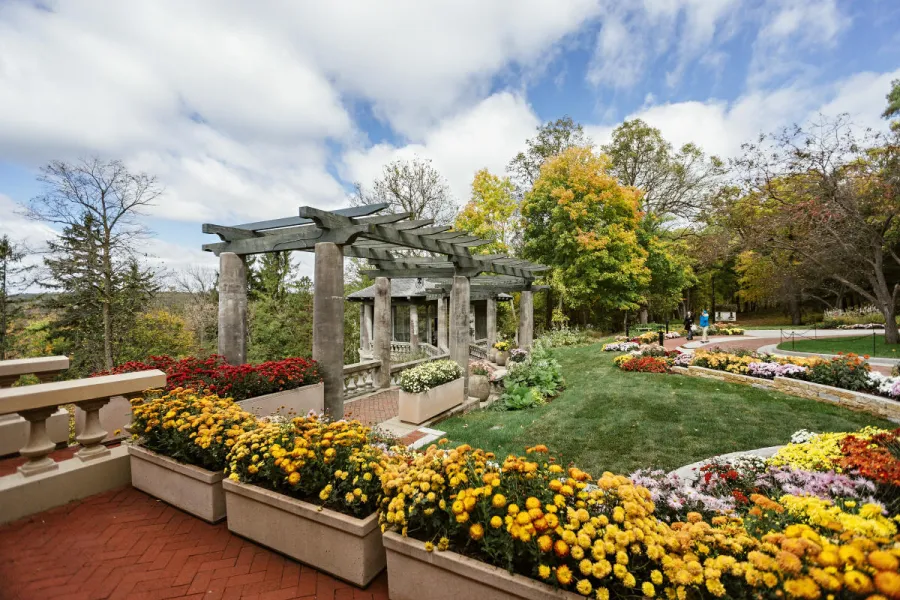 Flowers in full bloom at Mayowood Mansion 