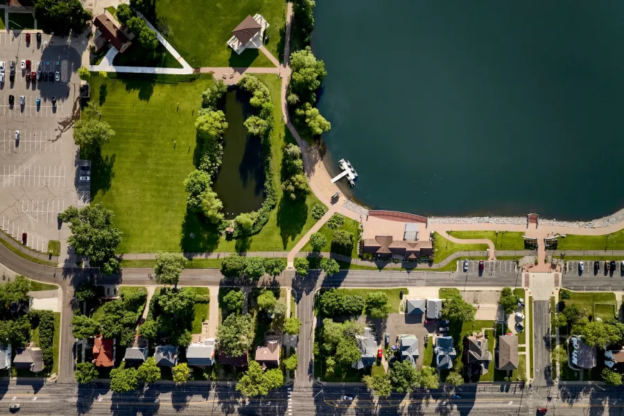 A drone shot of Microbiologics in St. Cloud 