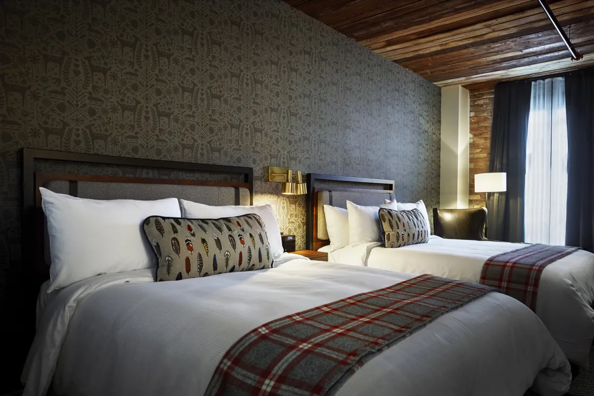 A room at the Hewing Hotel Dubuque Double in Minneapolis's North Loop