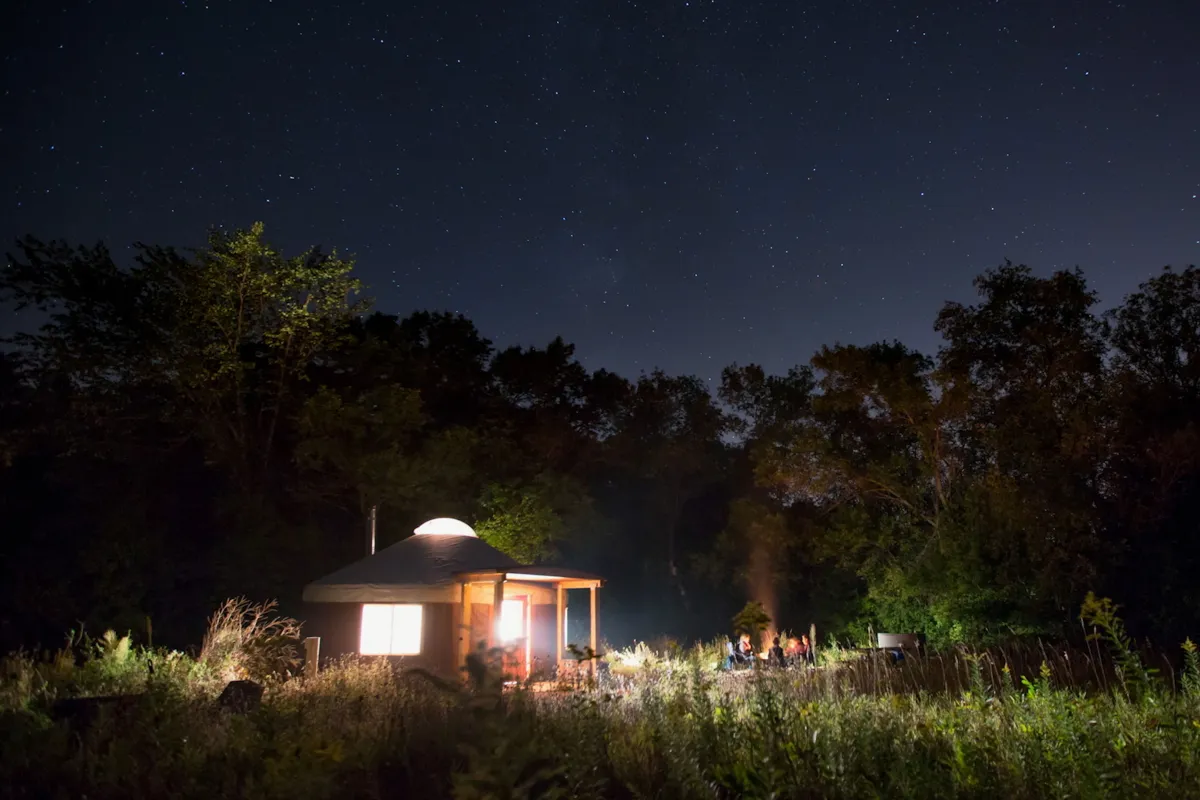 Yurt camping at night in Afton State Park