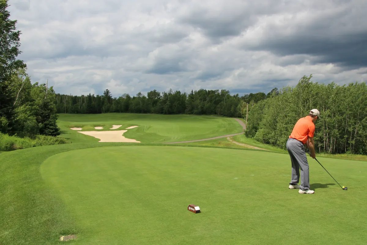 Golfing near the Footprint hole at The Legend at Giants Ridge, Biwabik