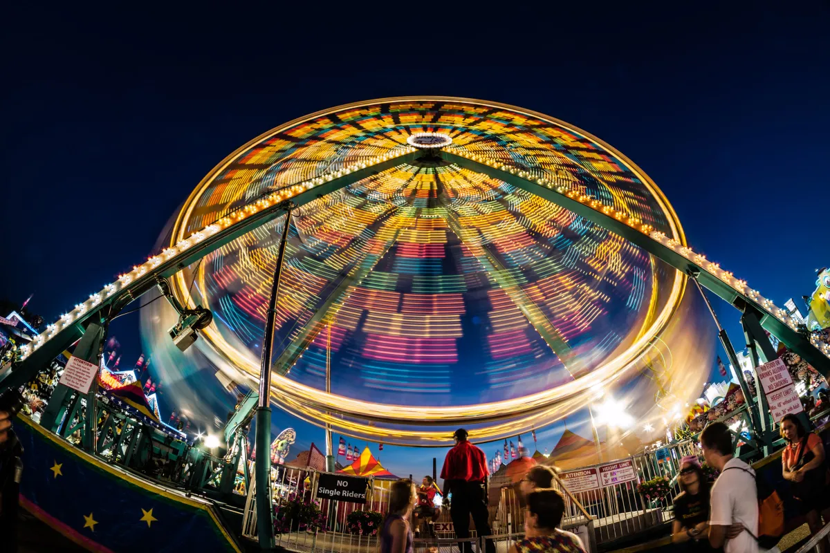 Minnesota State Fair Ferris wheel lit up at night