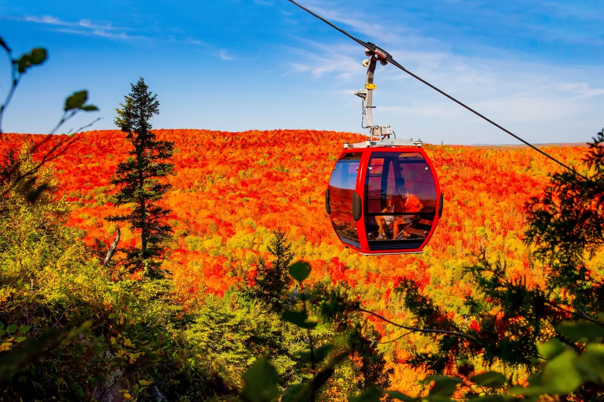 A gondola ride in the Lutsen Mountains during fall