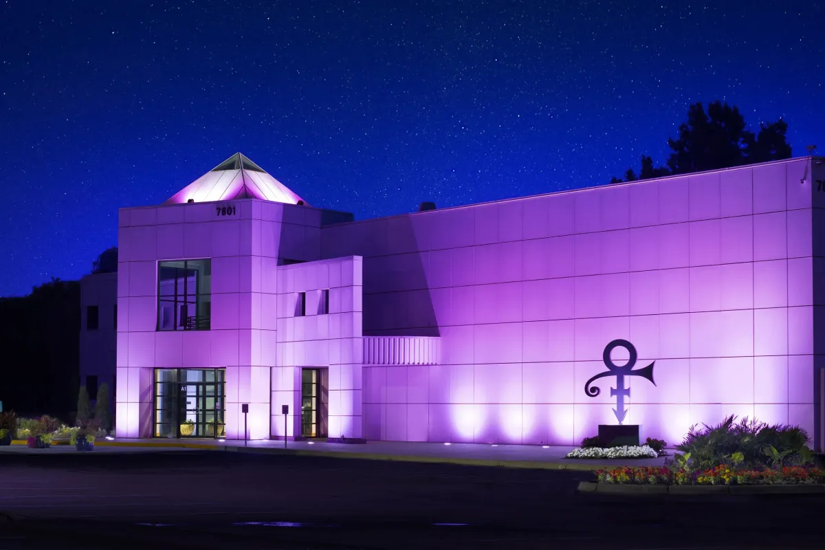 Paisley Park glows purple at night