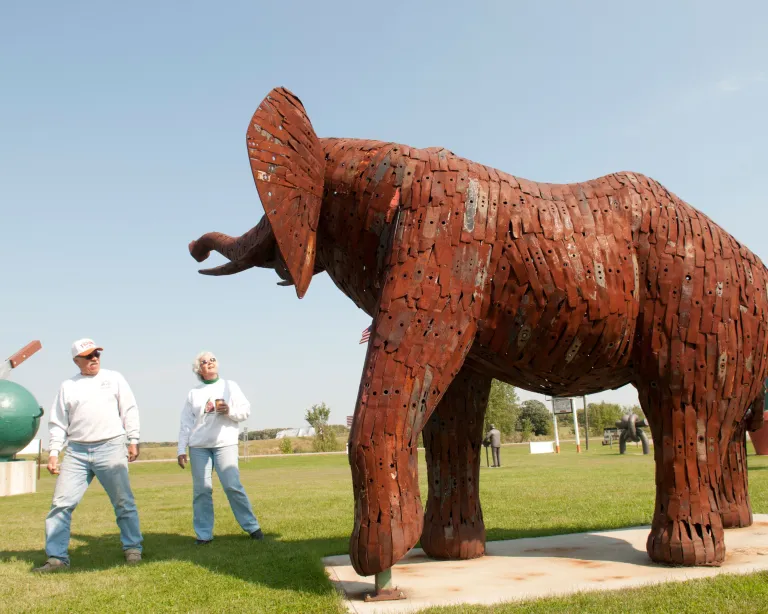 Metal elephant statue at Nyberg Sculpture Park