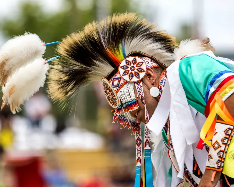 Native American pow wow dancer in regalia