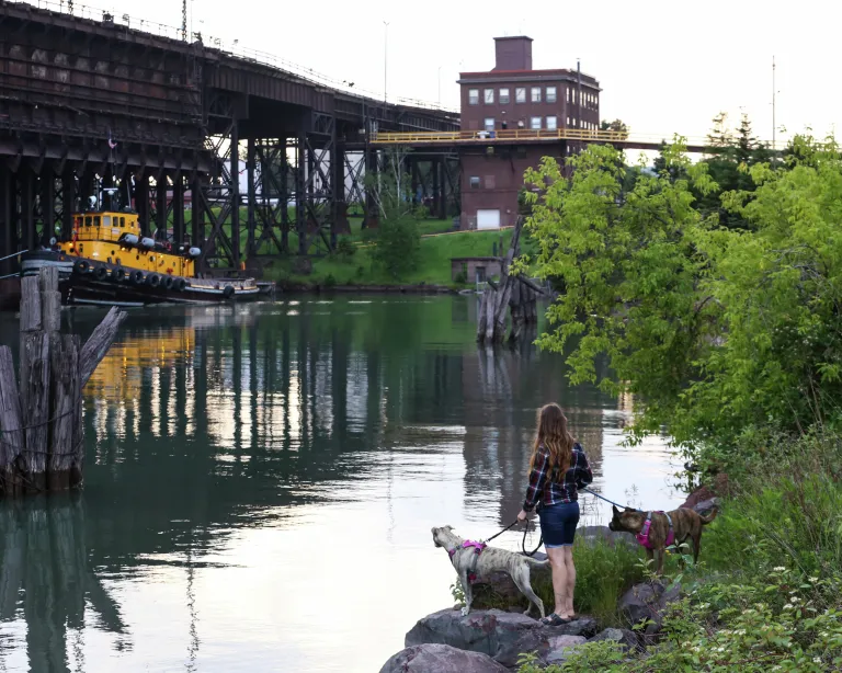Woman with dogs in Two Harbors