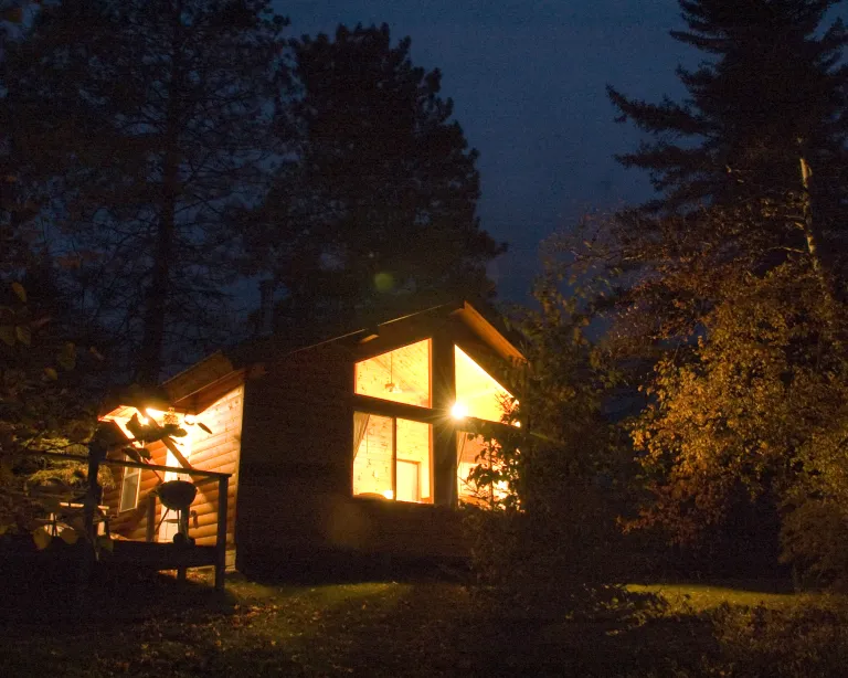 Cabin at night in Pehrson Resort, Lake Vermilion area
