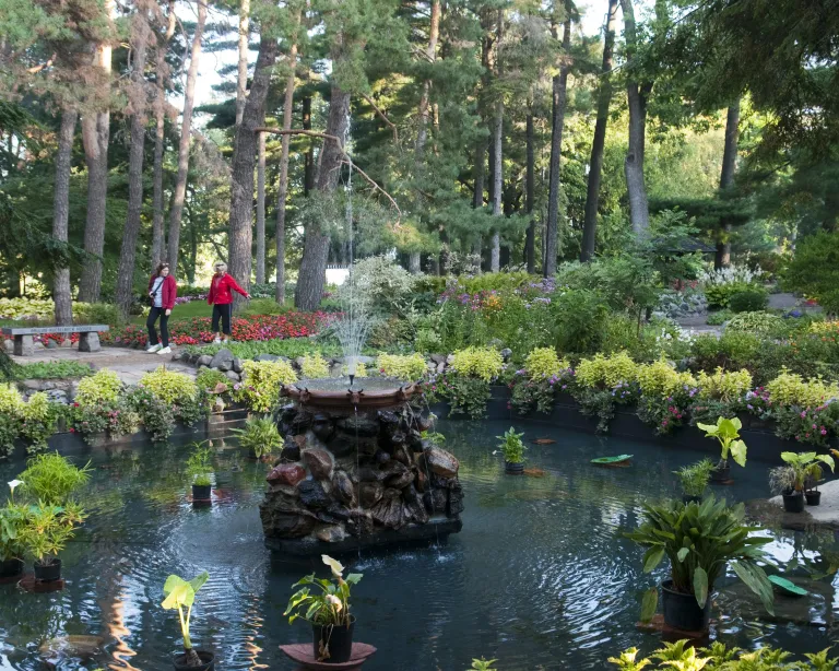 A small pond with a fountain at Munsinger Flower Garden, St Cloud